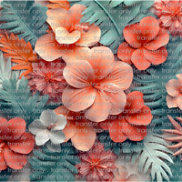 3D-FLW-10 Coral and Blue Hibiscus Flowers Tumbler Wrap