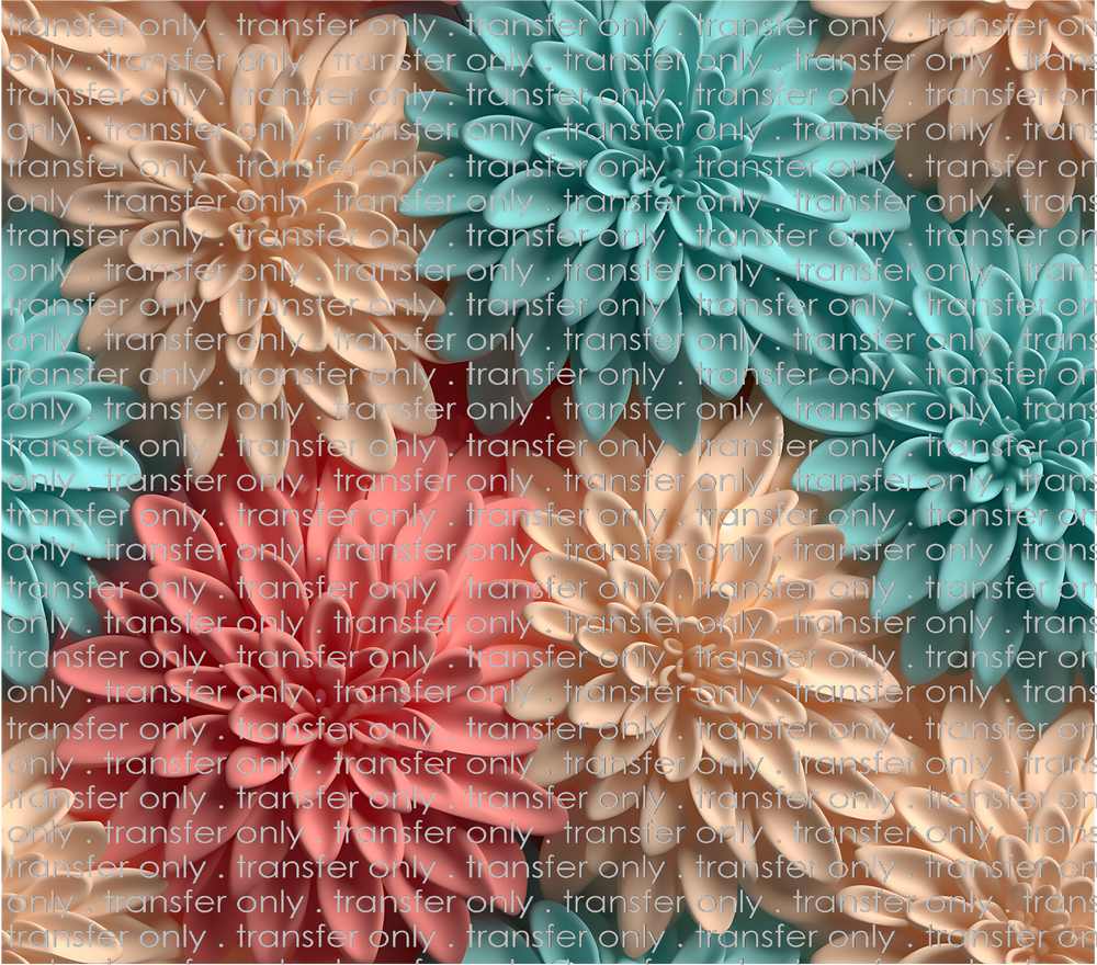 3D-FLW-13 Coral and Teal Chrysanthemum Tumbler Wrap
