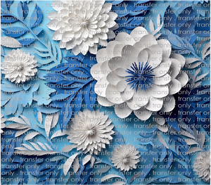 3D-FLW-33 Blue and White Paper Flowers Tumbler Wrap
