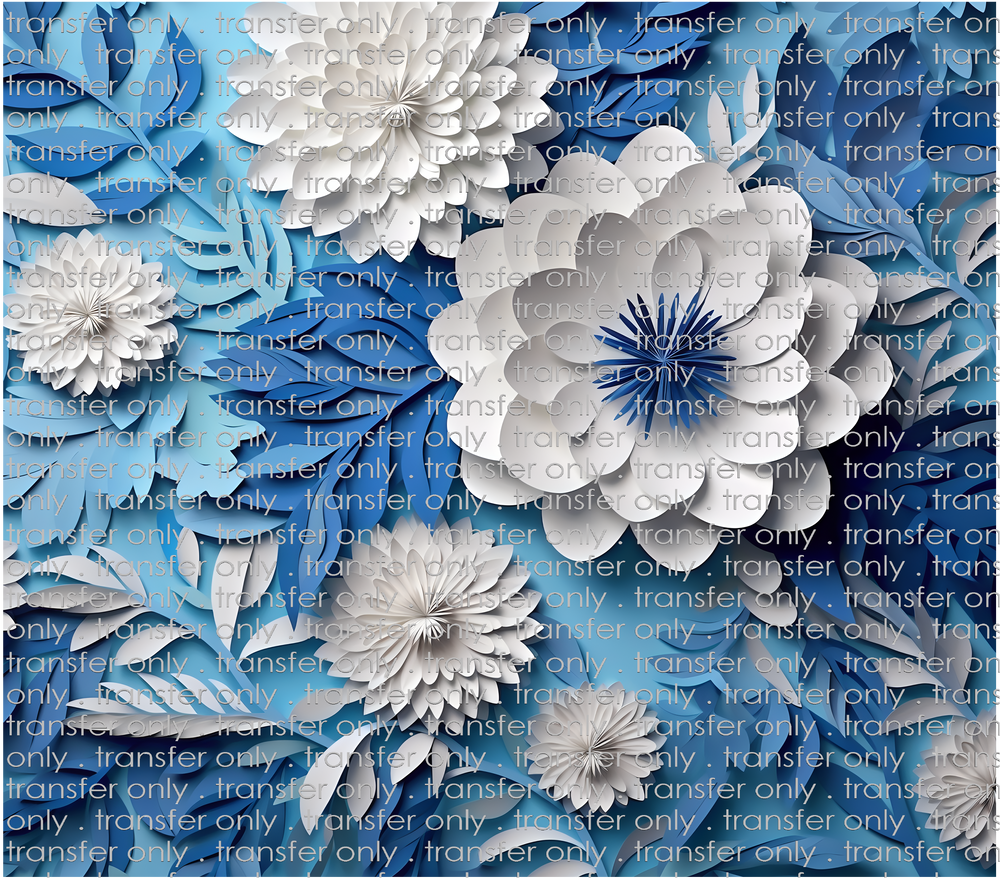 3D-FLW-33 Blue and White Paper Flowers Tumbler Wrap