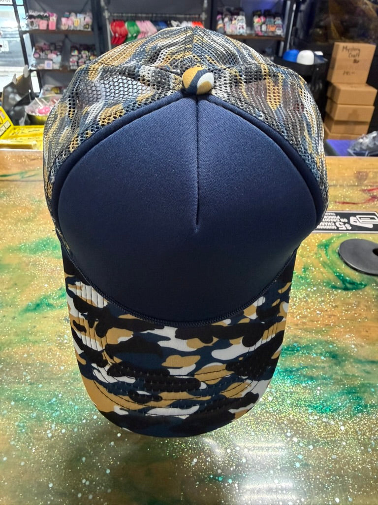 Navy White Gold Camo Bill and Back with Navy Front - Trucker Hat