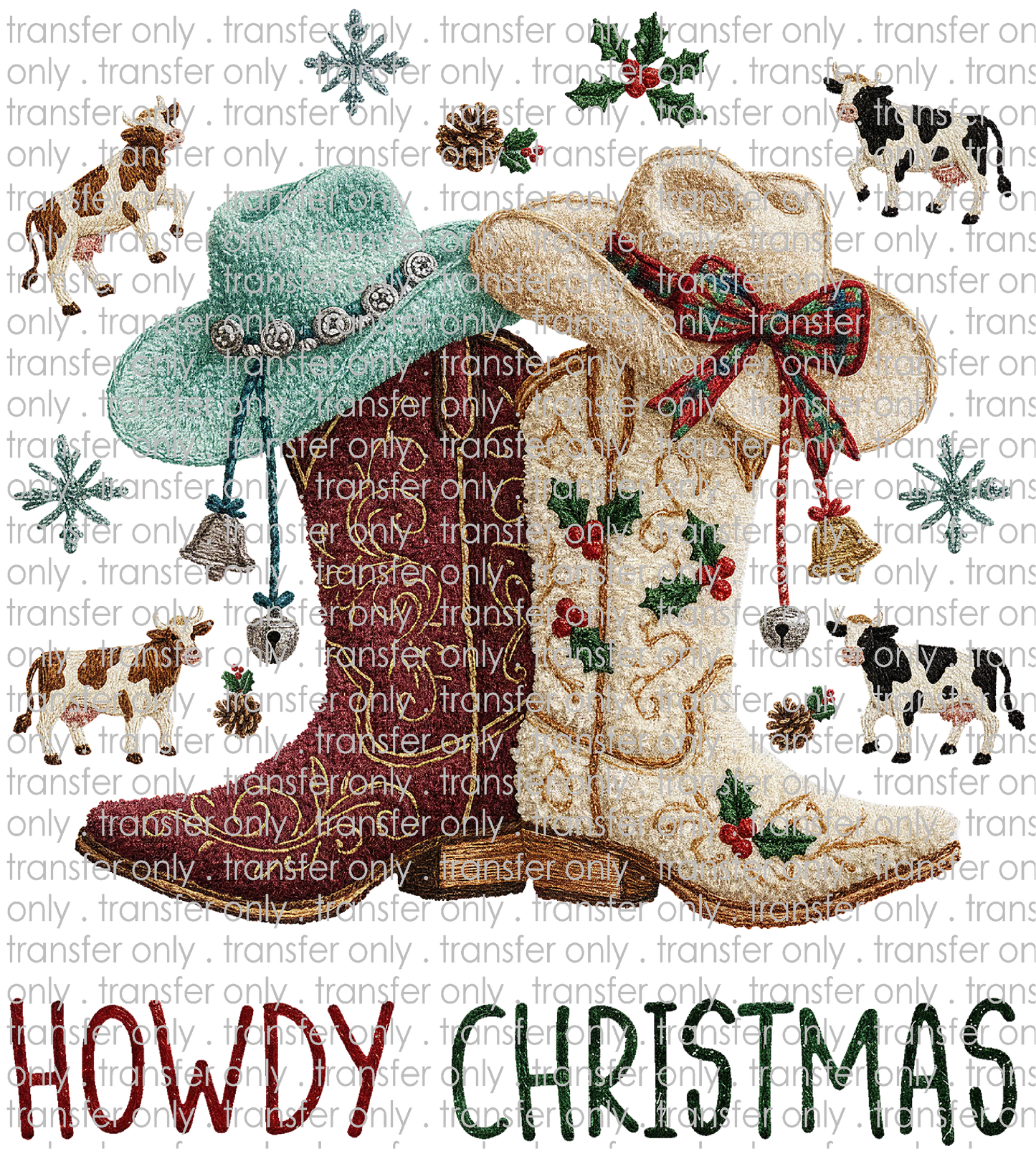 CHR 1293 Faux Crochet Cowboy Boots Howdy Christmas