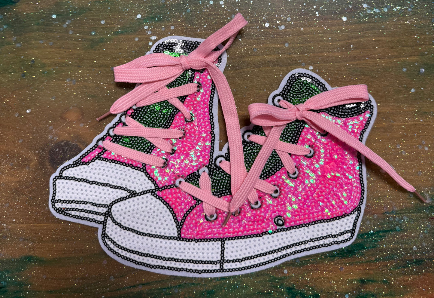Pink and Green Shoes - Chenille/Sequins Iron On Patch