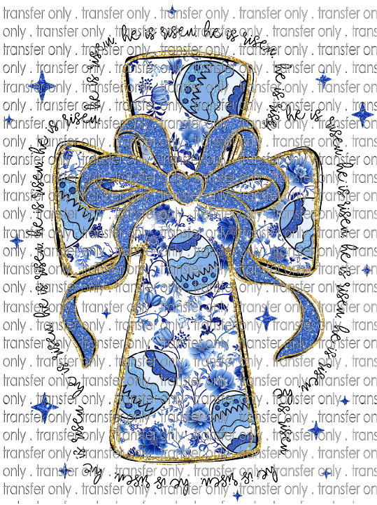 EST 240 Blue Flroal Cross He has Risen