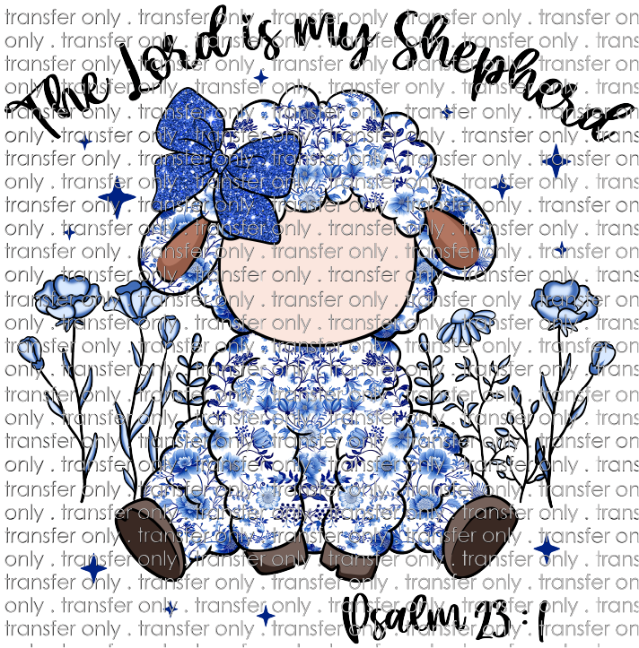 EST 243 Blue Floral The Lord is My Shepherd Sheep