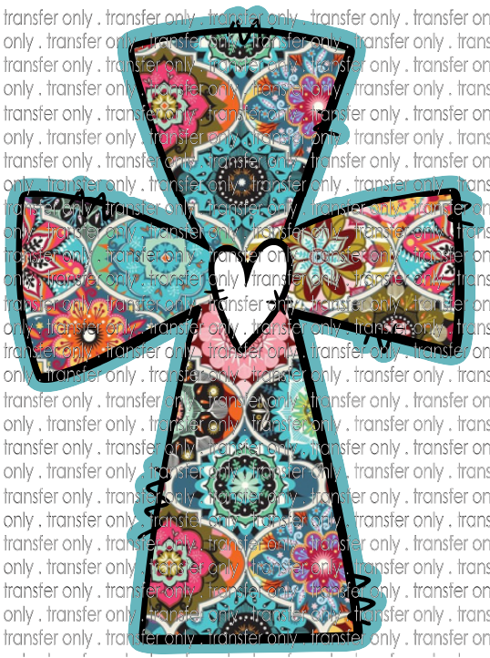 FAITH 199 Turquoise Boho Floral Cross