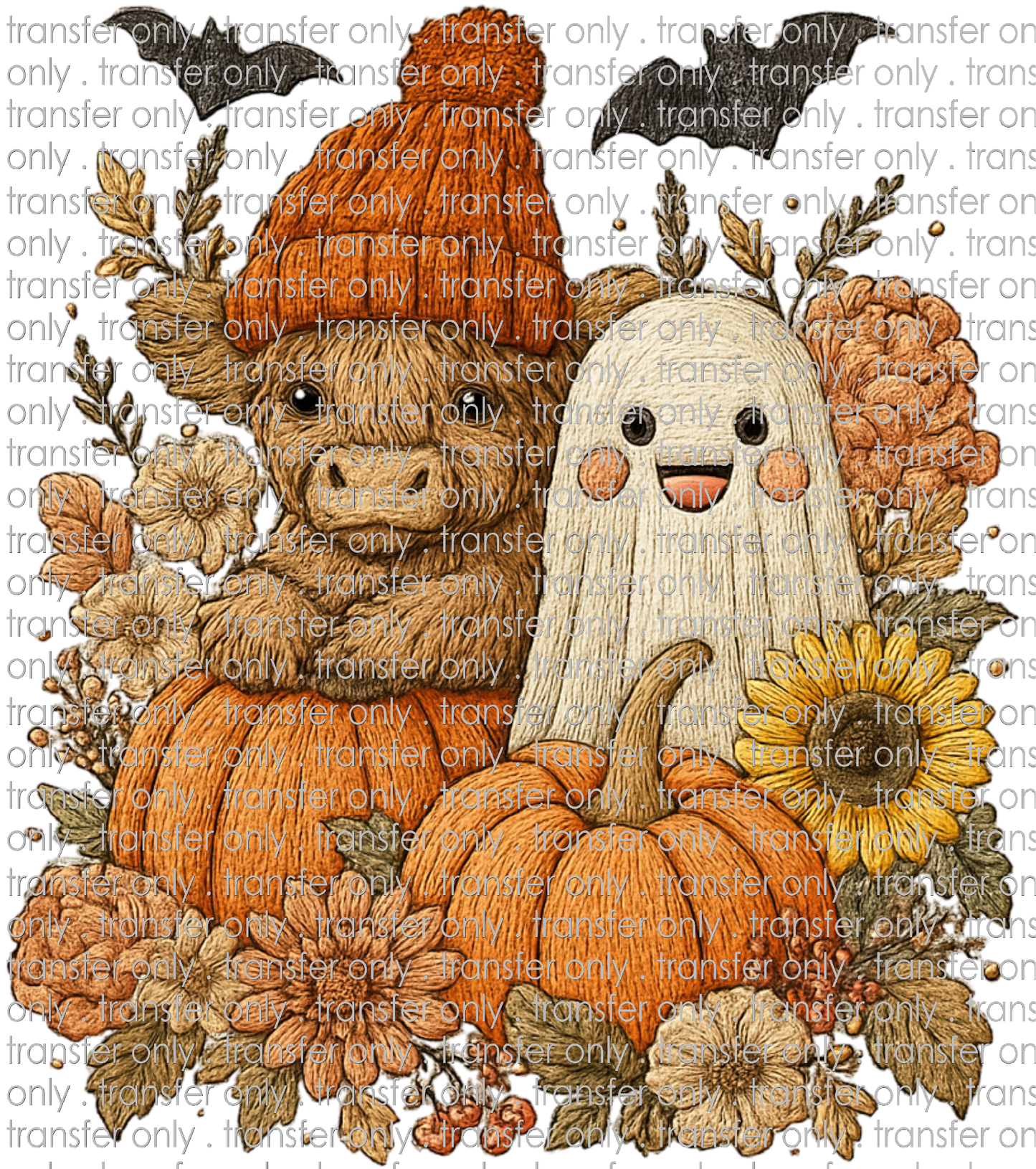 FALL 624 Fall Cow Ghosts and Pumpkins Faux Applique
