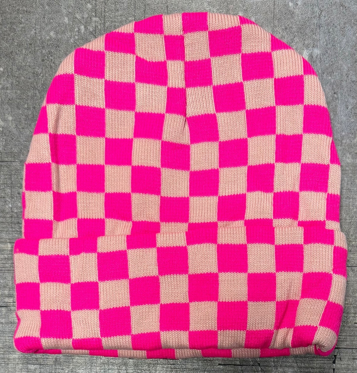 Hot Pink and Light Pink Checkered Beanie