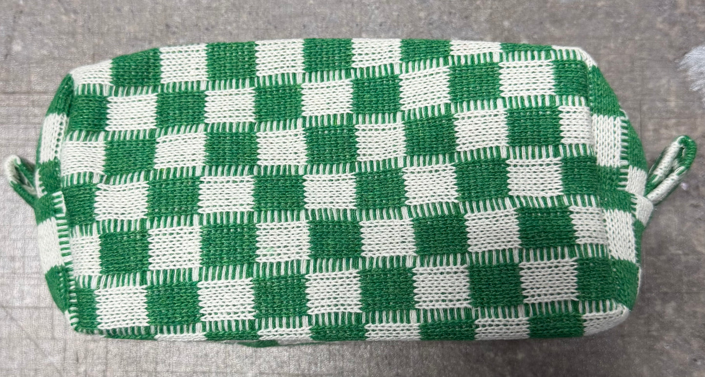 Small Green Checkered Make-up Bag