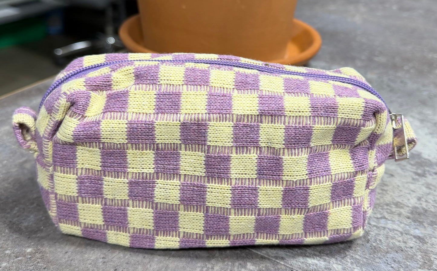 Small Lilac Checkered Make-up Bag