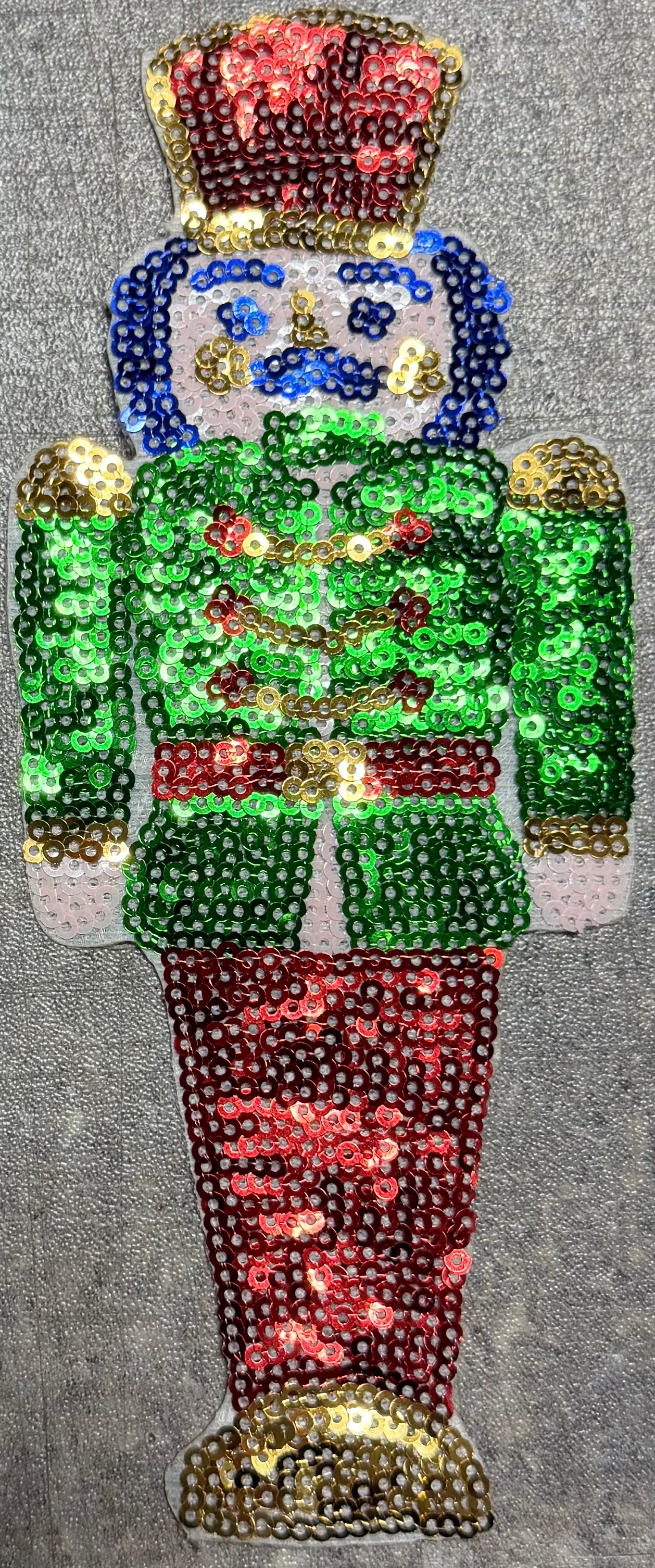 Green Jacket Red Pants Nutcracker - Chenille/Sequins Iron On Patch