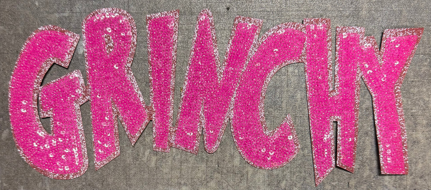 Pink Grinchy - Chenille/Sequins Iron On Patch