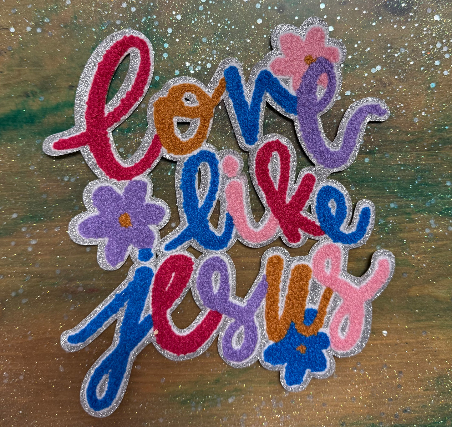 Love Like Jesus- Chenille/Sequins Iron On Patch