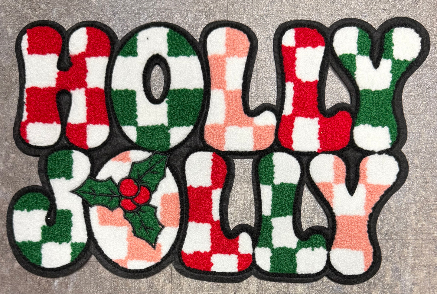 Holly Jolly Checkered- Chenille/Sequins Iron On Patch