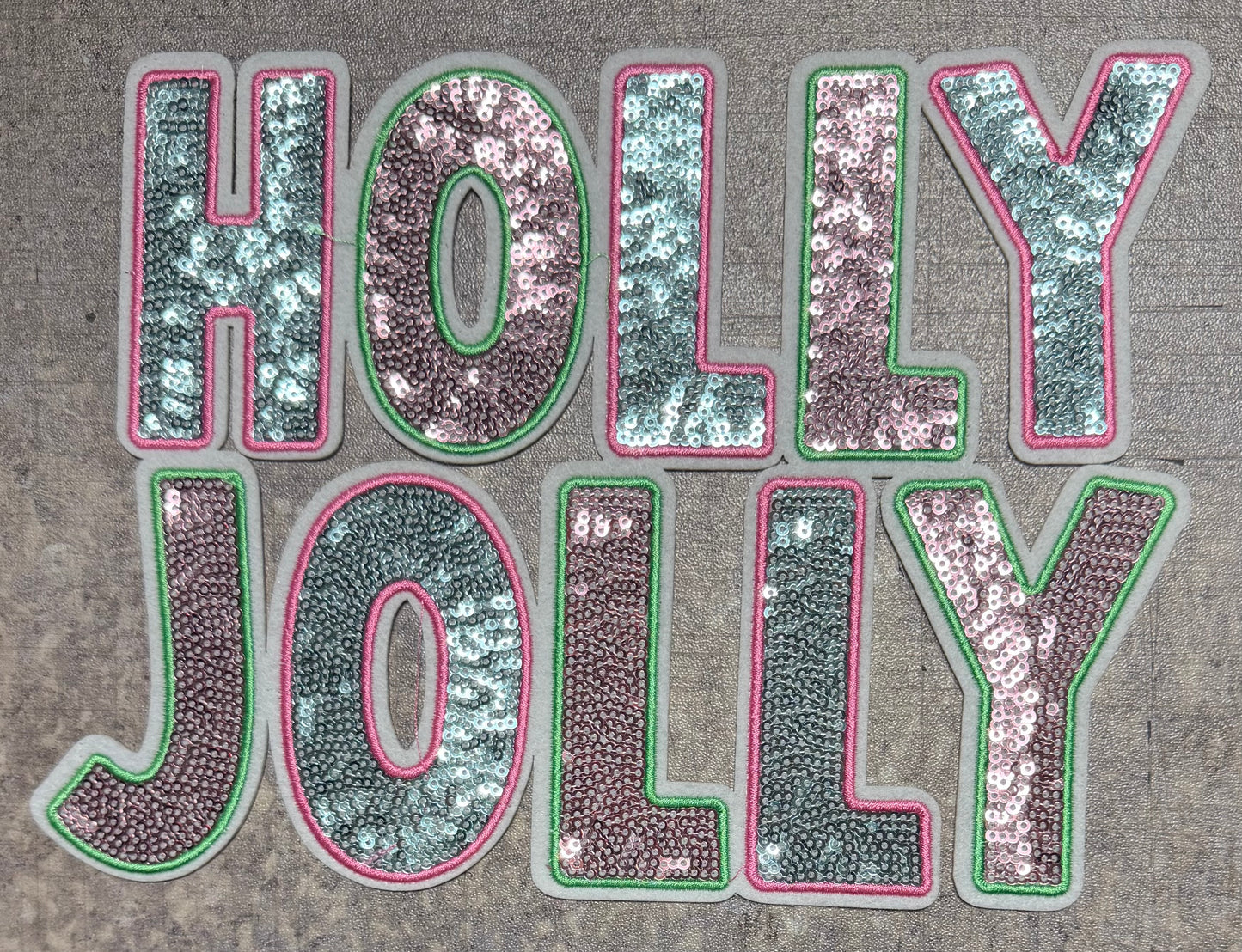 Holly Jolly Pink and Teal with Silver- Chenille/Sequins Iron On Patch