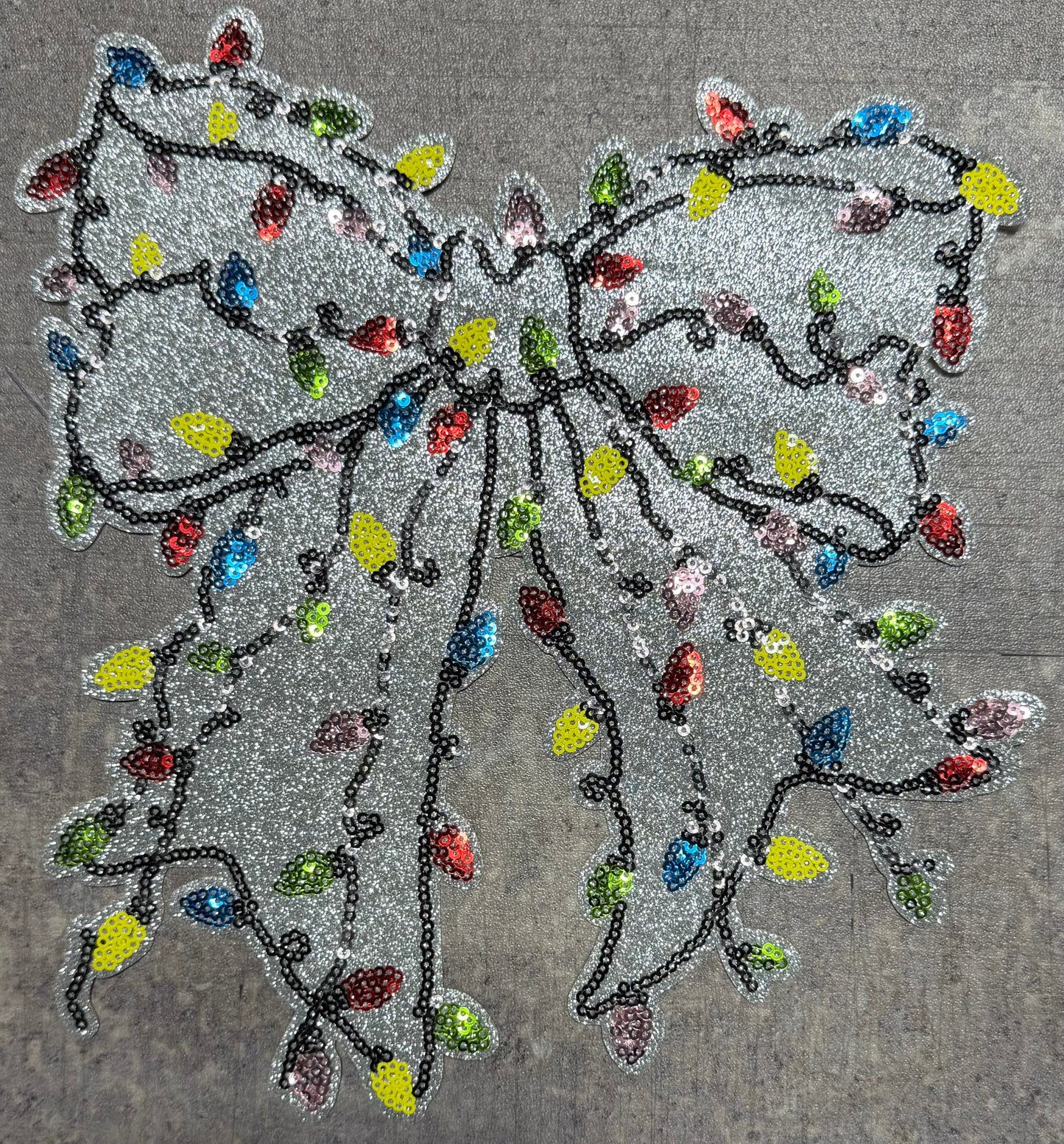 Silver Bow with Lights- Chenille/Sequins Iron On Patch