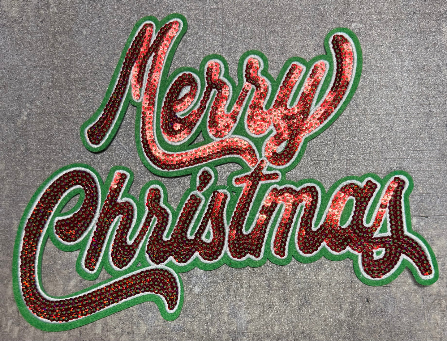 Merry Christmas Red and Green- Chenille/Sequins Iron On Patch