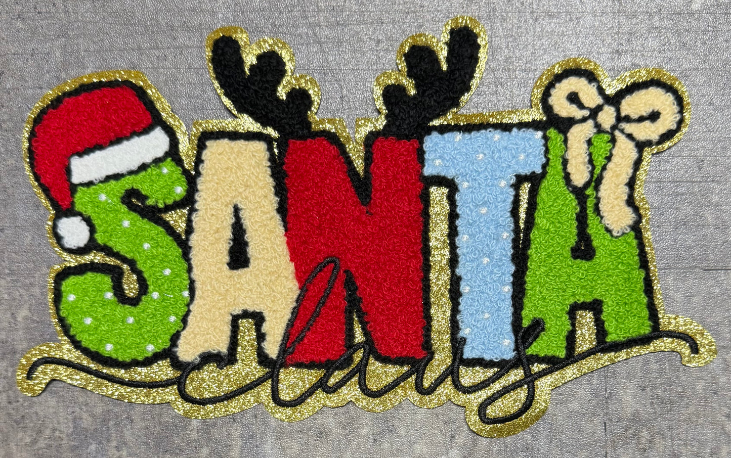 Santa Claus Words- Chenille/Sequins Iron On Patch