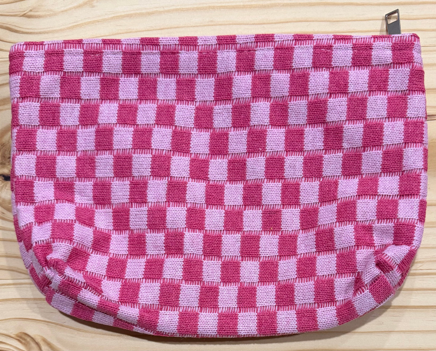 Large Pink Checkered Make-up Bag
