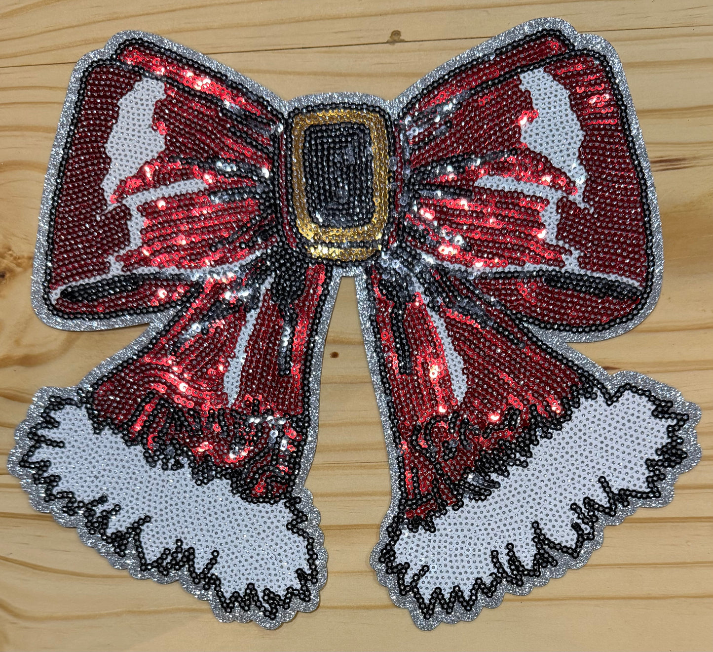 Santa Bow- Chenille/Sequins Iron On Patch