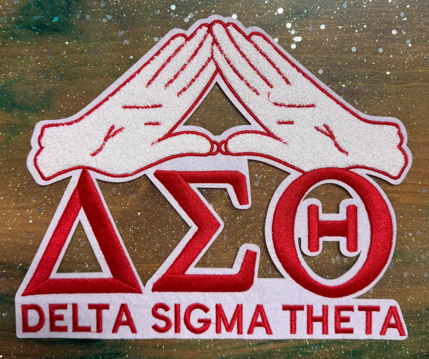 Delta Sigma Theta Hands- Chenille/Sequins Iron On Patch