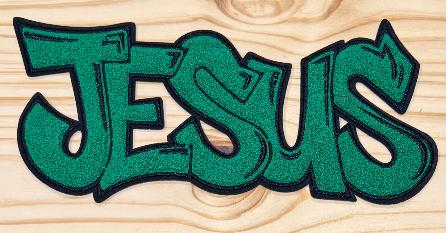 Jesus Green- Chenille/Sequins Iron On Patch