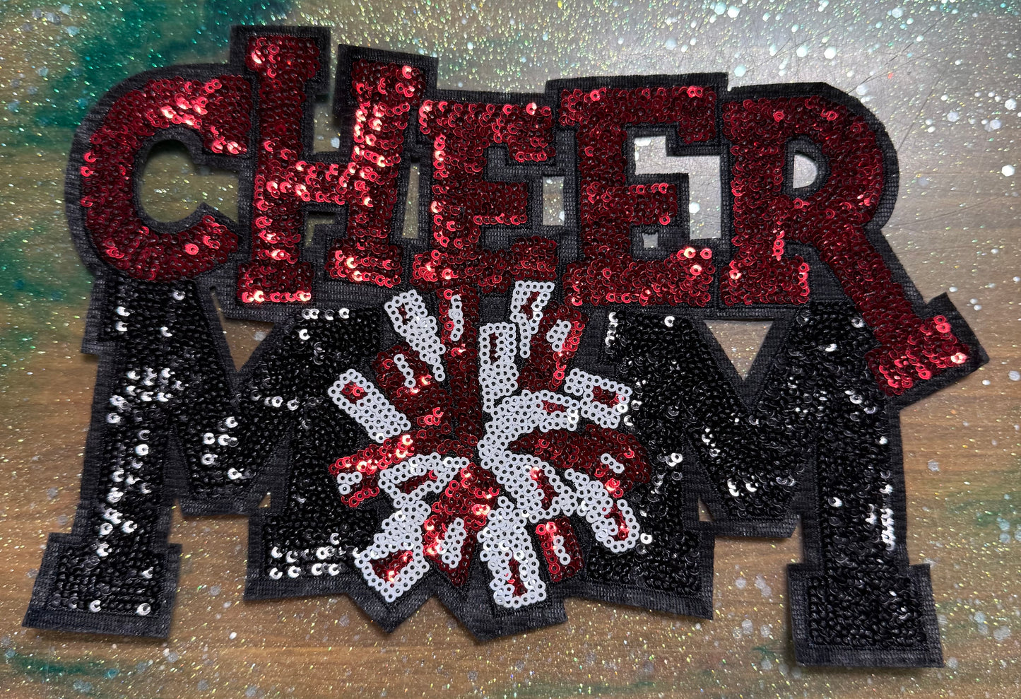 Cheer Mom Red - Chenille/Sequins Iron On Patch