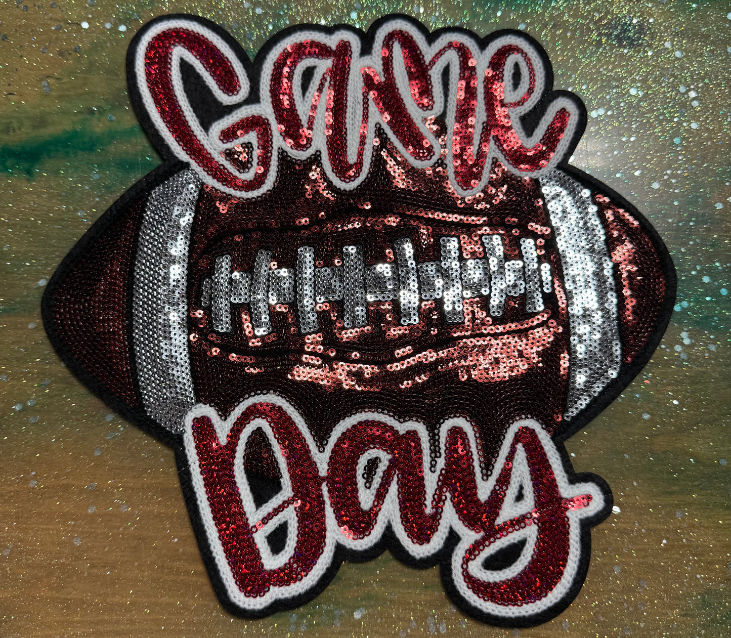 Game Day Football Sequins - Chenille/Sequins Iron On Patch