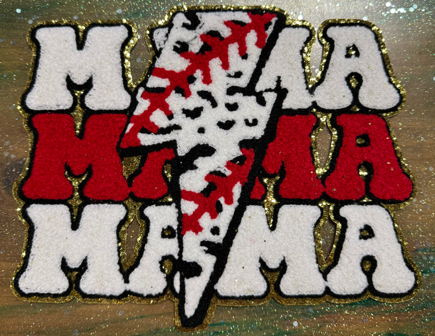 Baseball Mama Lightening - Chenille/Sequins Iron On Patch