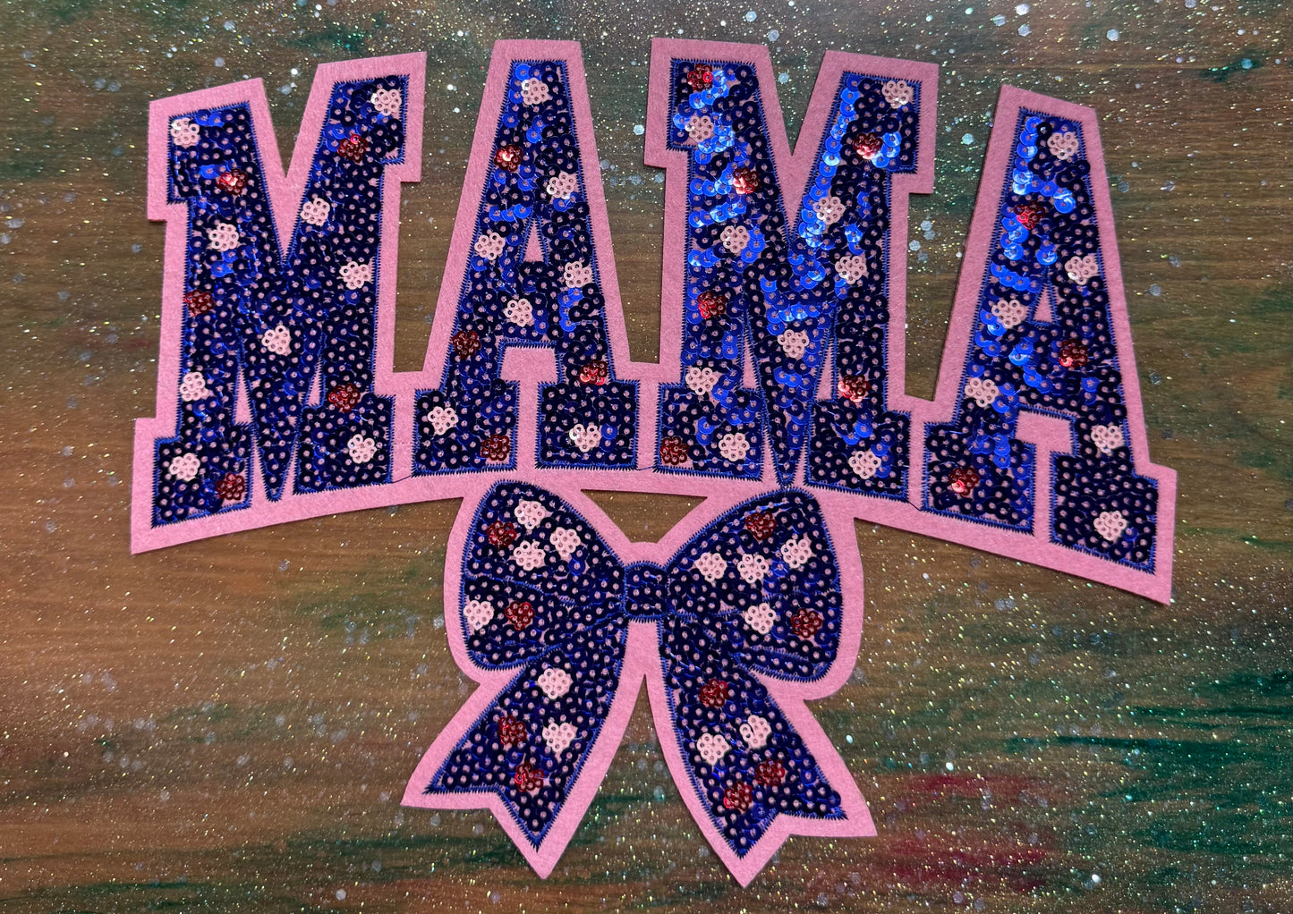 Mama Royal Blue Sequins - Chenille/Sequins Iron On Patch