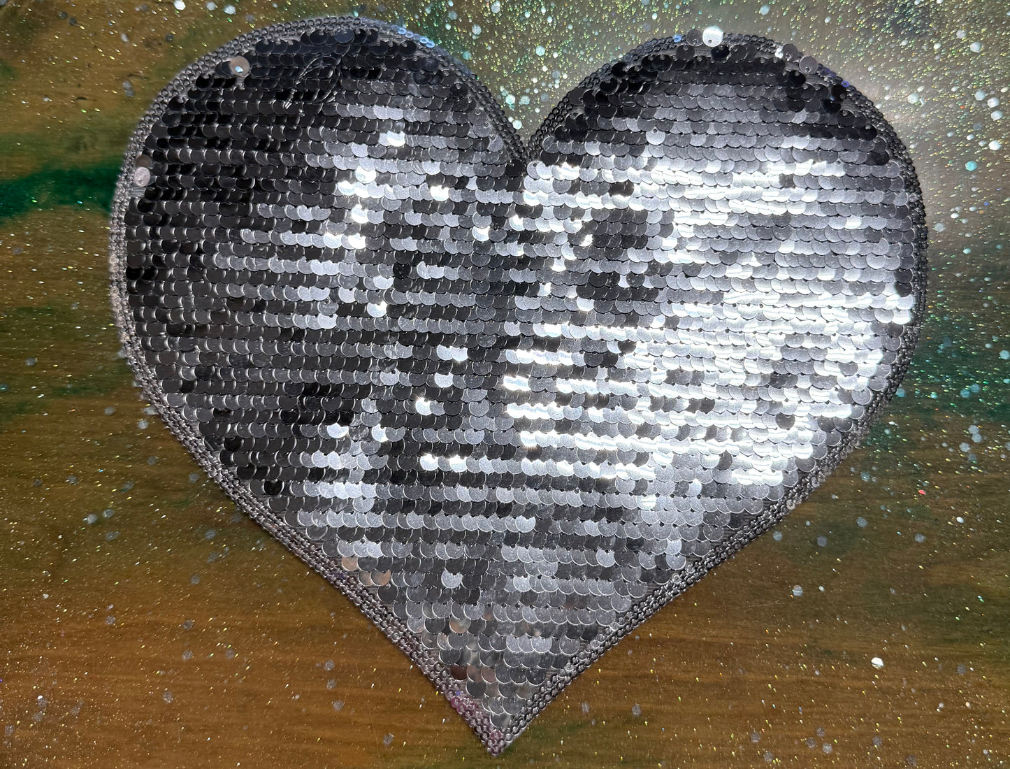 Silver Sequins Heart - Chenille/Sequins Iron On Patch
