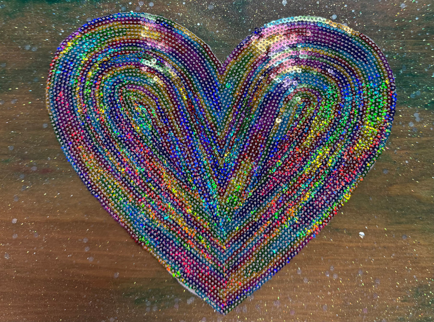 Watercolor Sequins Heart - Chenille/Sequins Iron On Patch
