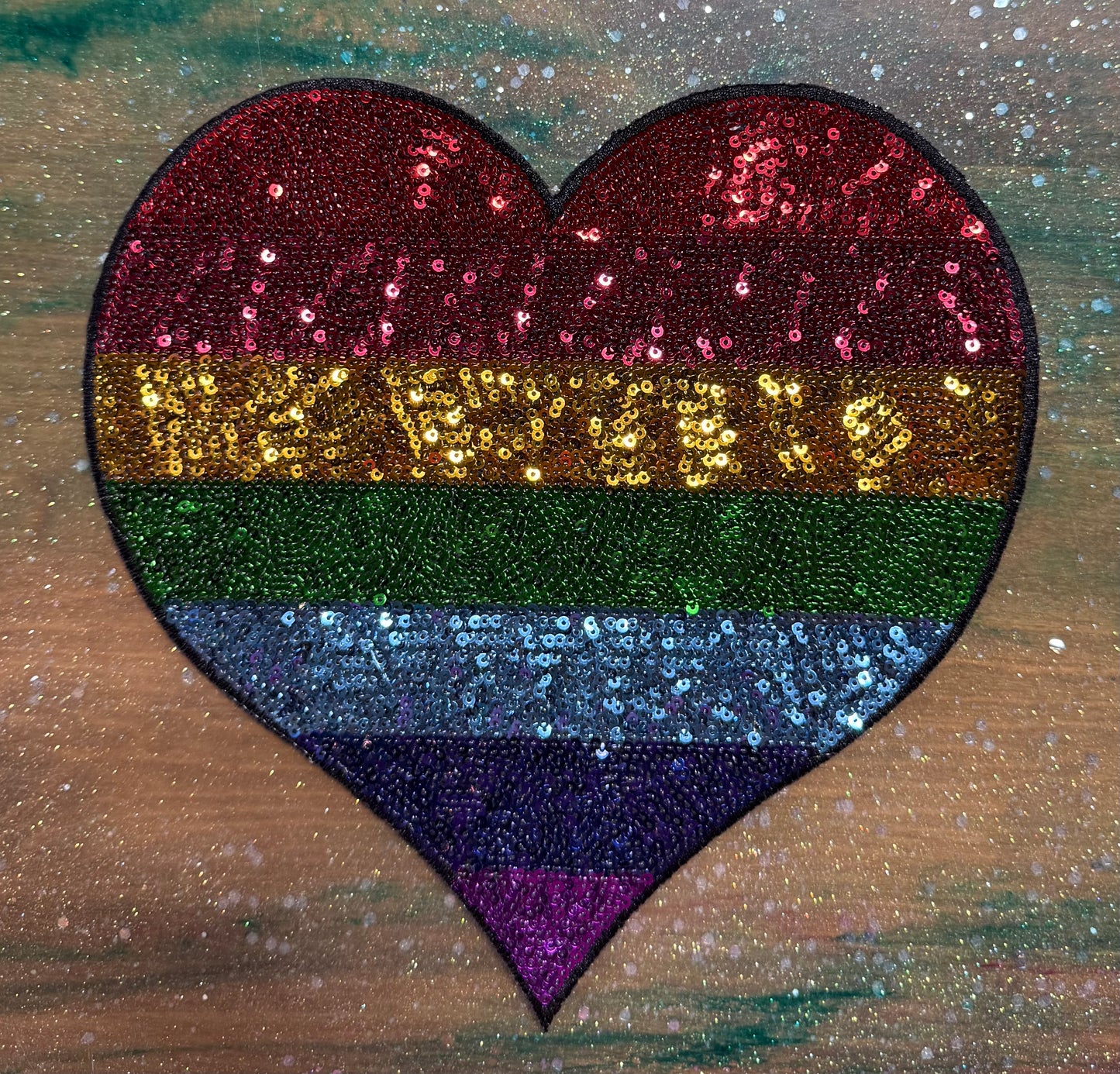 Rainbow Sequins Heart - Chenille/Sequins Iron On Patch