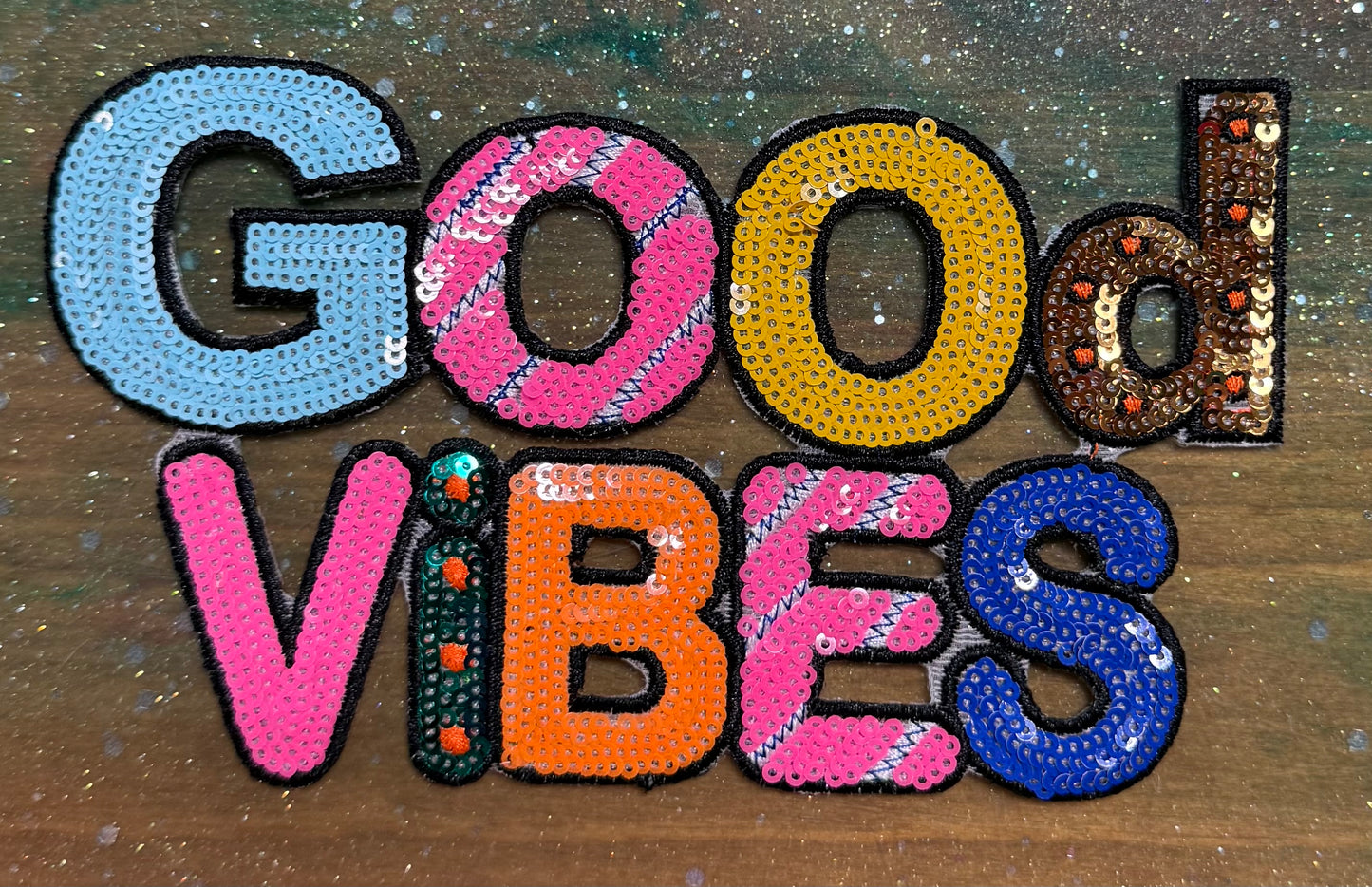 Good Vibes Medium - Chenille/Sequins Iron On Patch
