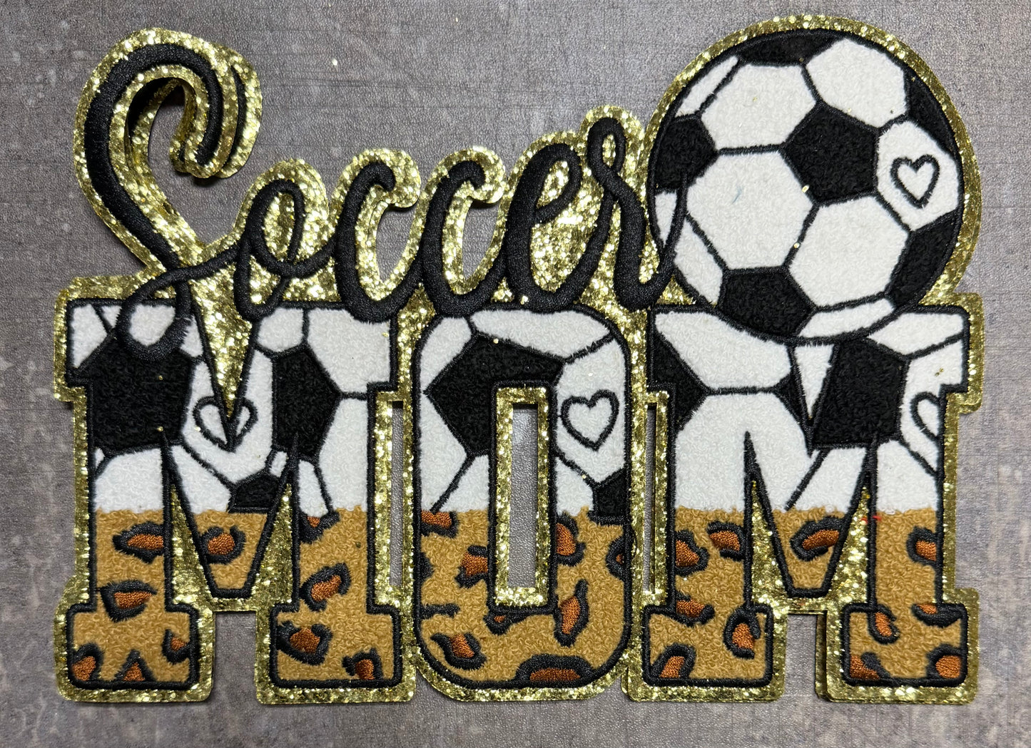Soccer Mom with Leopard - Chenille/Sequins Iron On Patch