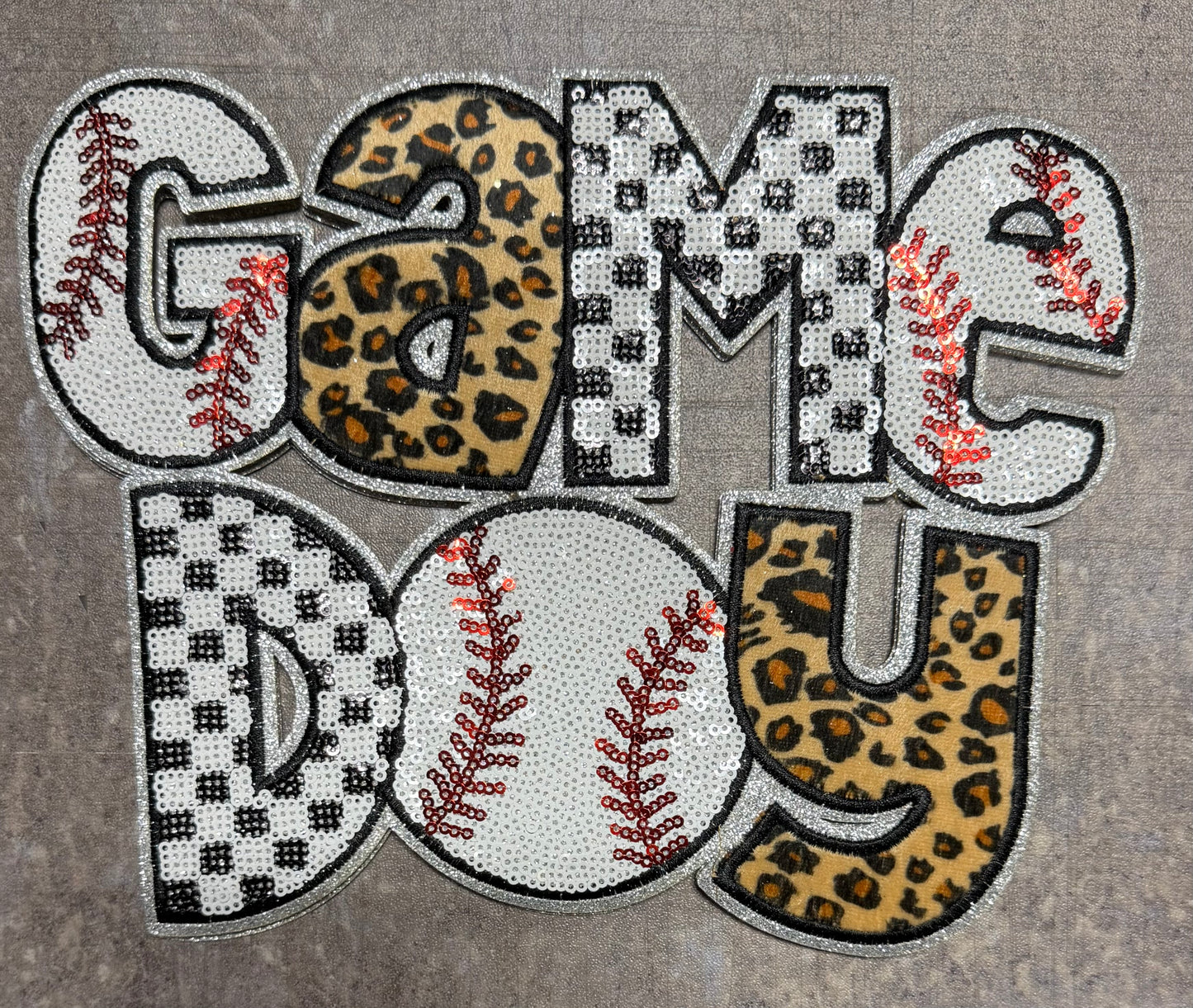 Game Day Baseball with Checker & Leopard - Chenille/Sequins Iron On Patch