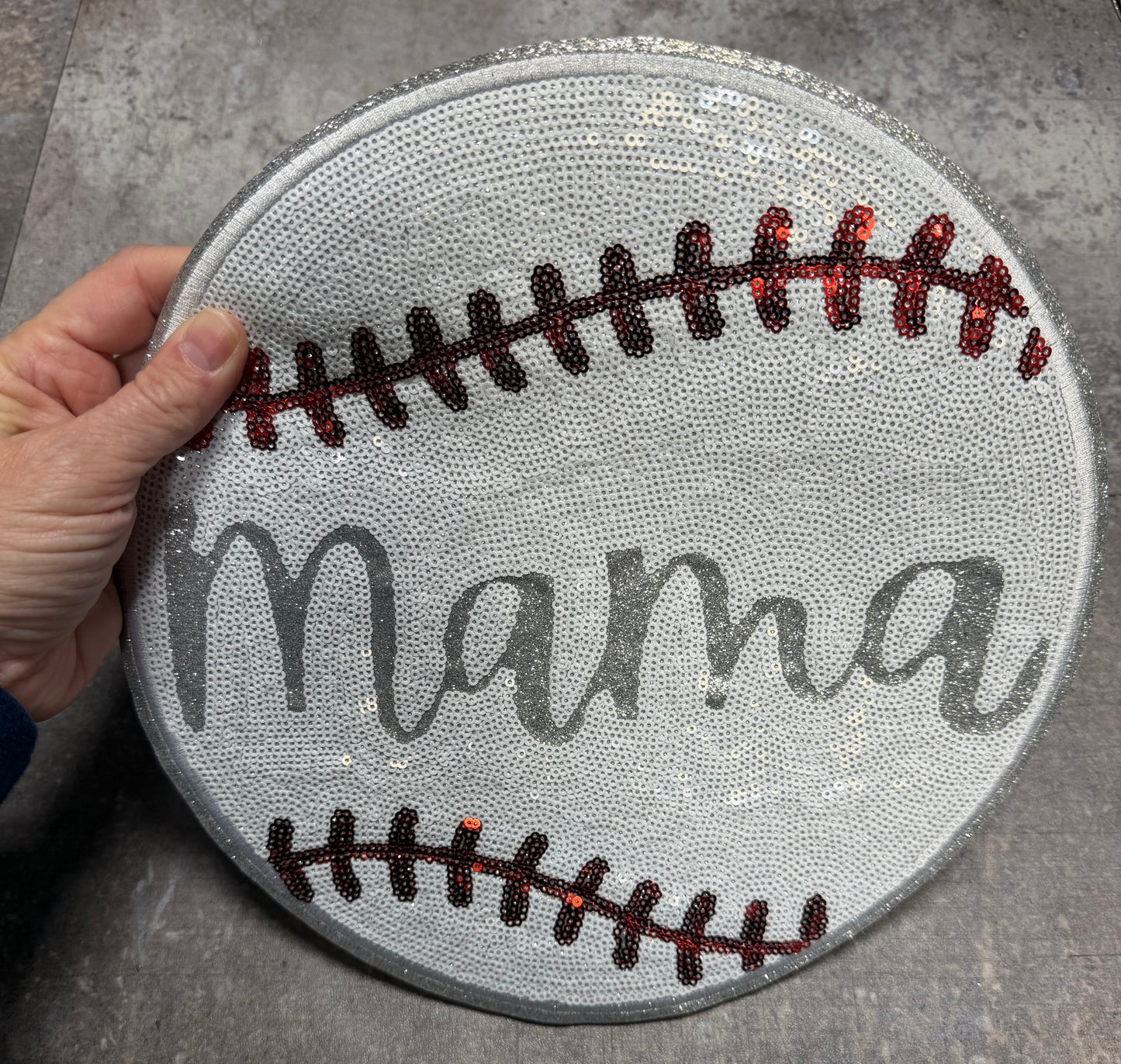 Baseball Mama Ball - Chenille/Sequins Iron On Patch