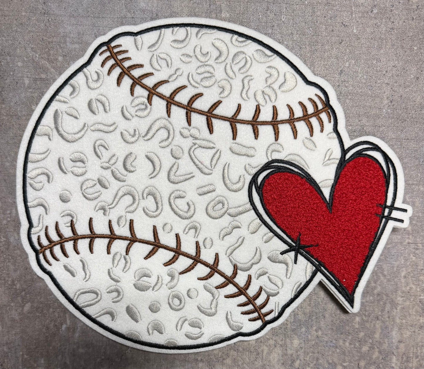 Baseball with Heart - Chenille/Sequins Iron On Patch