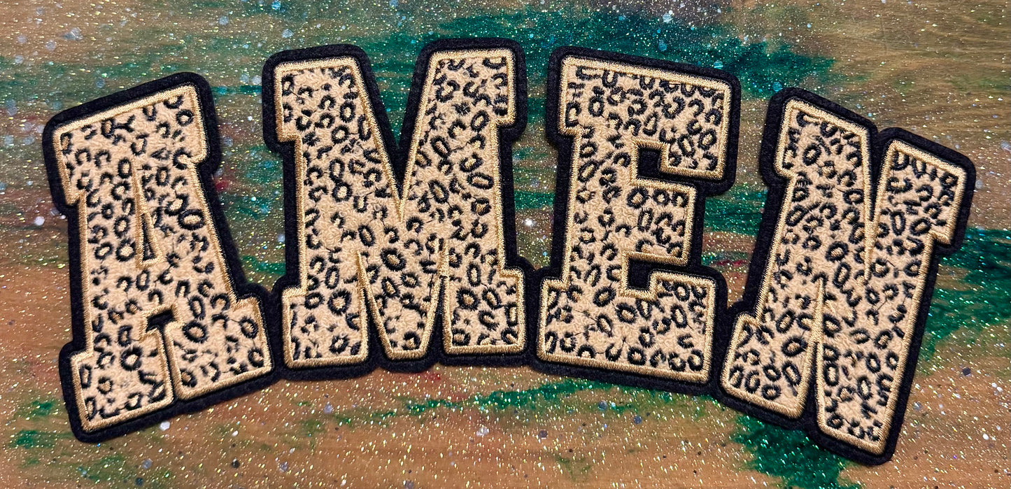 Amen Leopard - Chenille/Sequins Iron On Patch