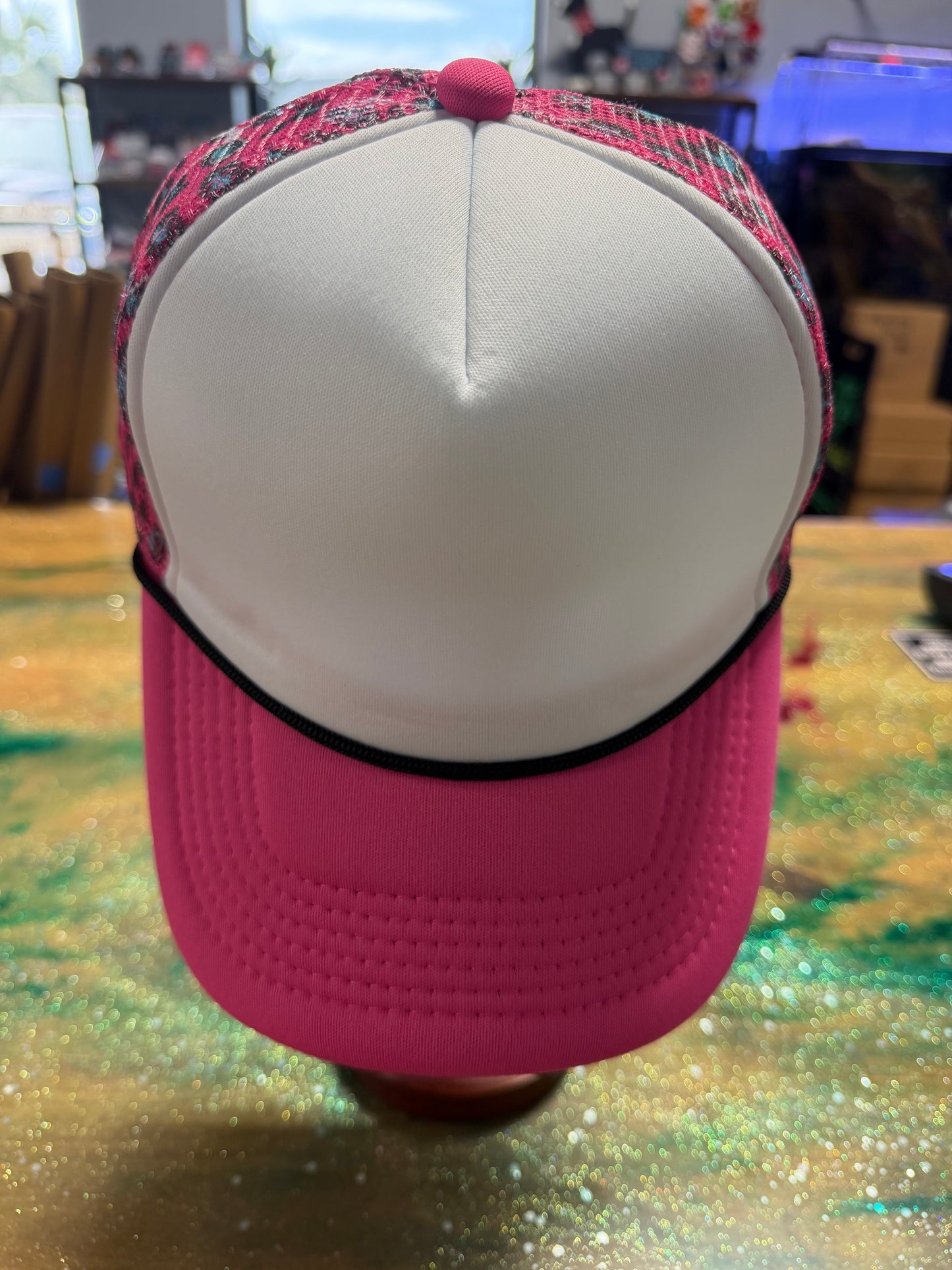Hot Pink with Colorful Leopard Back - Trucker Hat