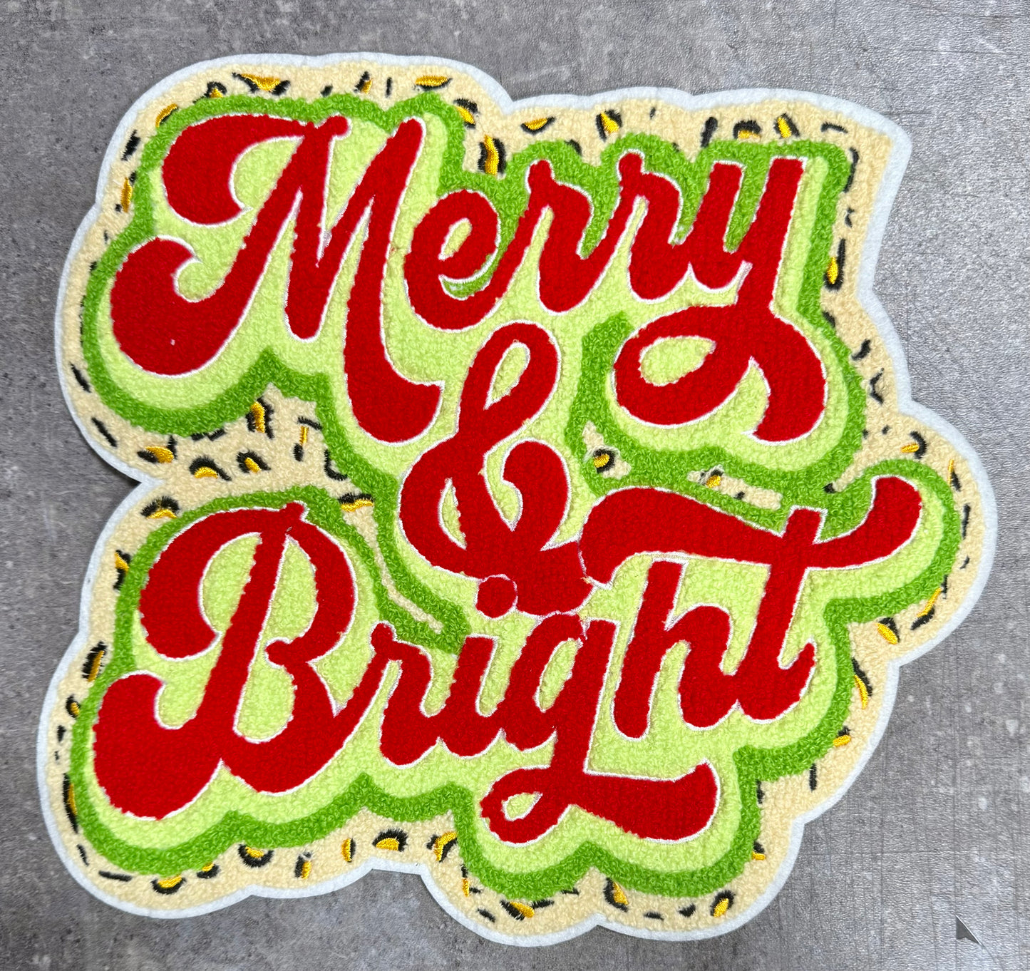 Merry and Bright Neon Green - Chenille/Sequins Iron On Patch