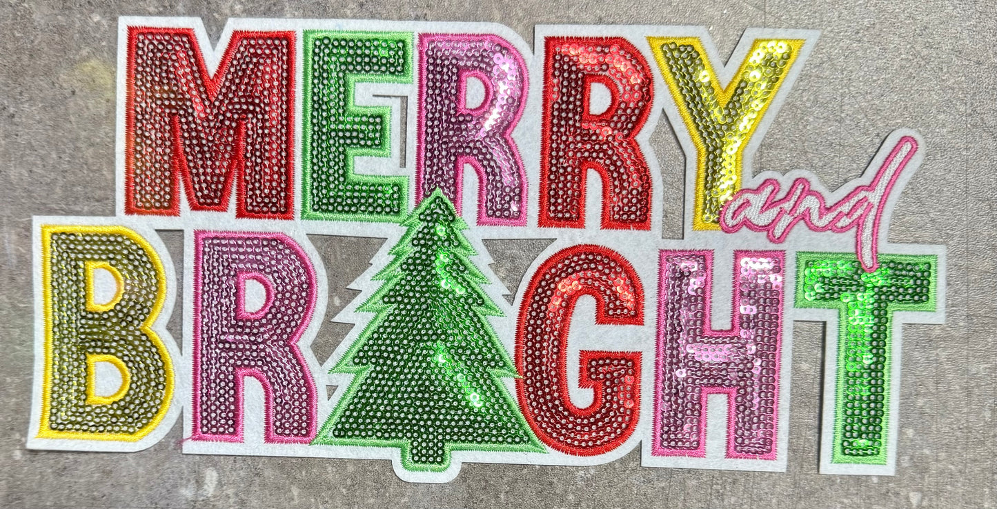 Merry and Bright Rainbow - Chenille/Sequins Iron On Patch