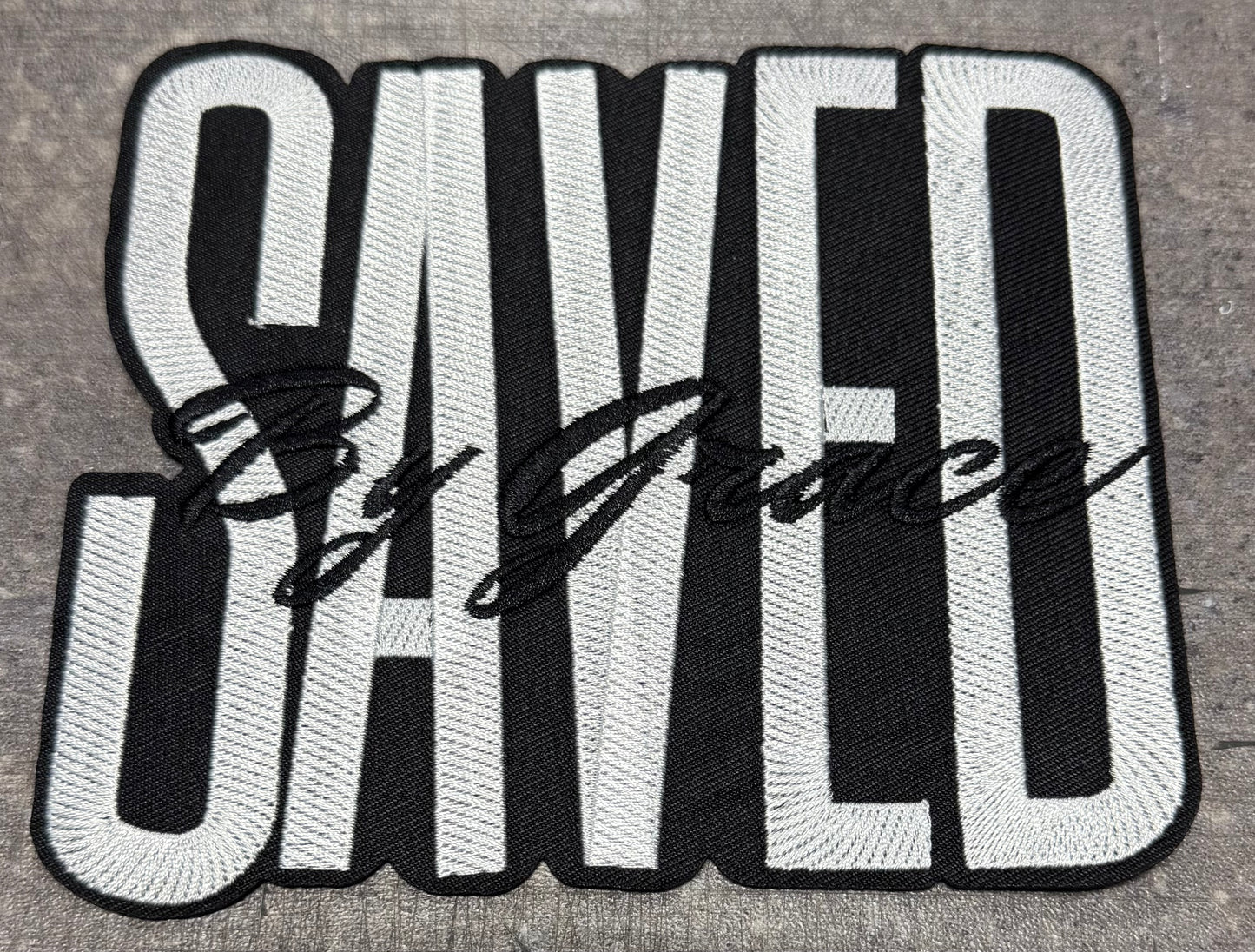 Saved by Grace White - Iron On Patch