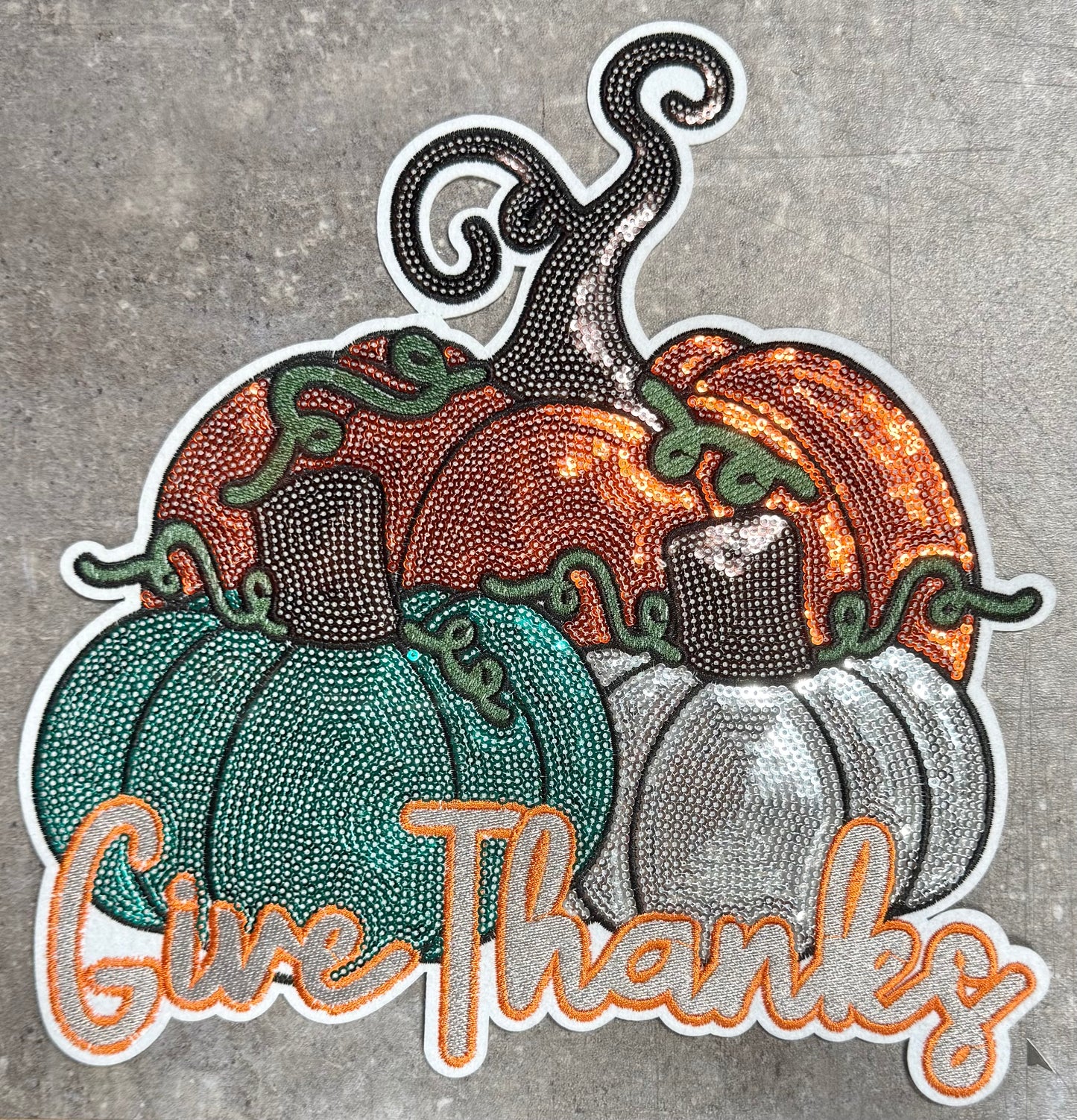 Give Thanks Pumpkins - Chenille/Sequins Iron On Patch