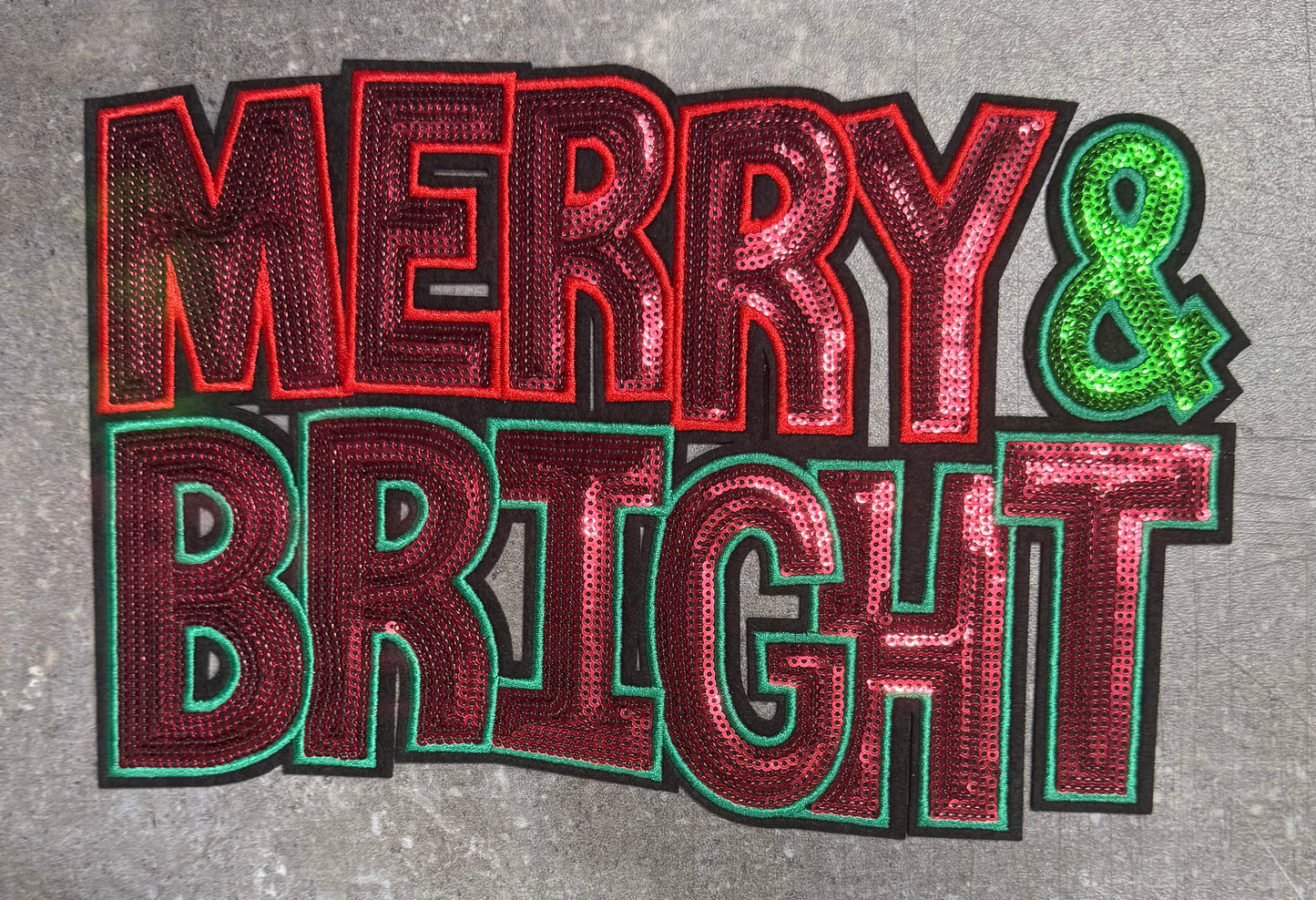 Merry and Bright Red and Green - Chenille/Sequins Iron On Patch