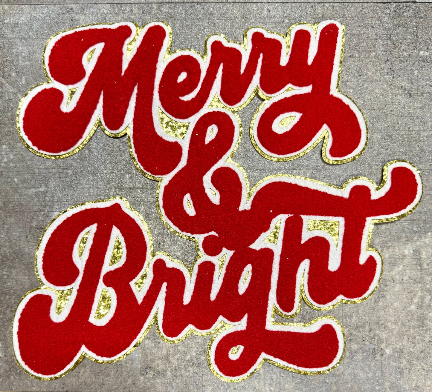 Merry and Bright Red - Chenille/Sequins Iron On Patch