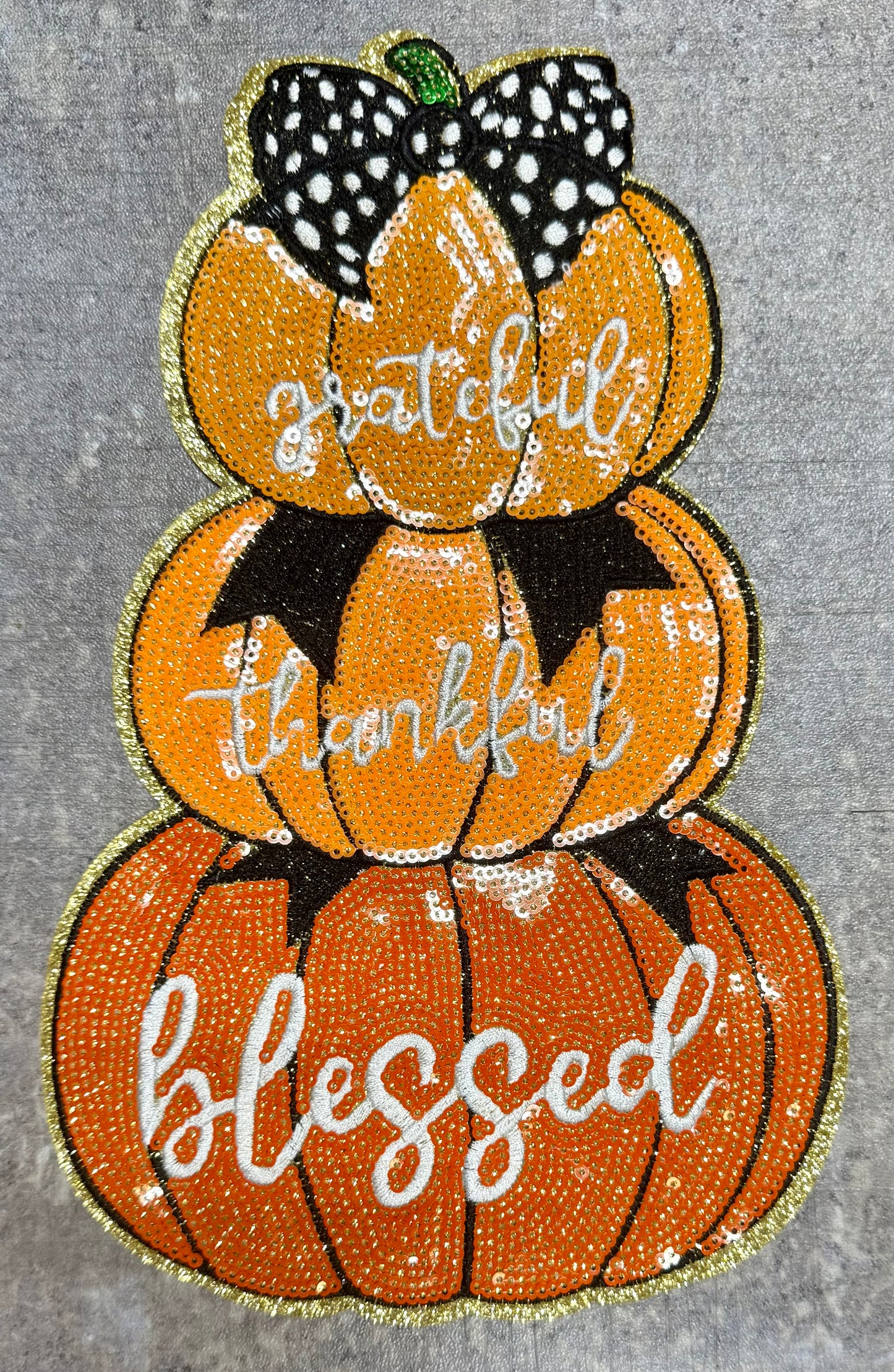 Stacked Pumpkins - Chenille/Sequins Iron On Patch