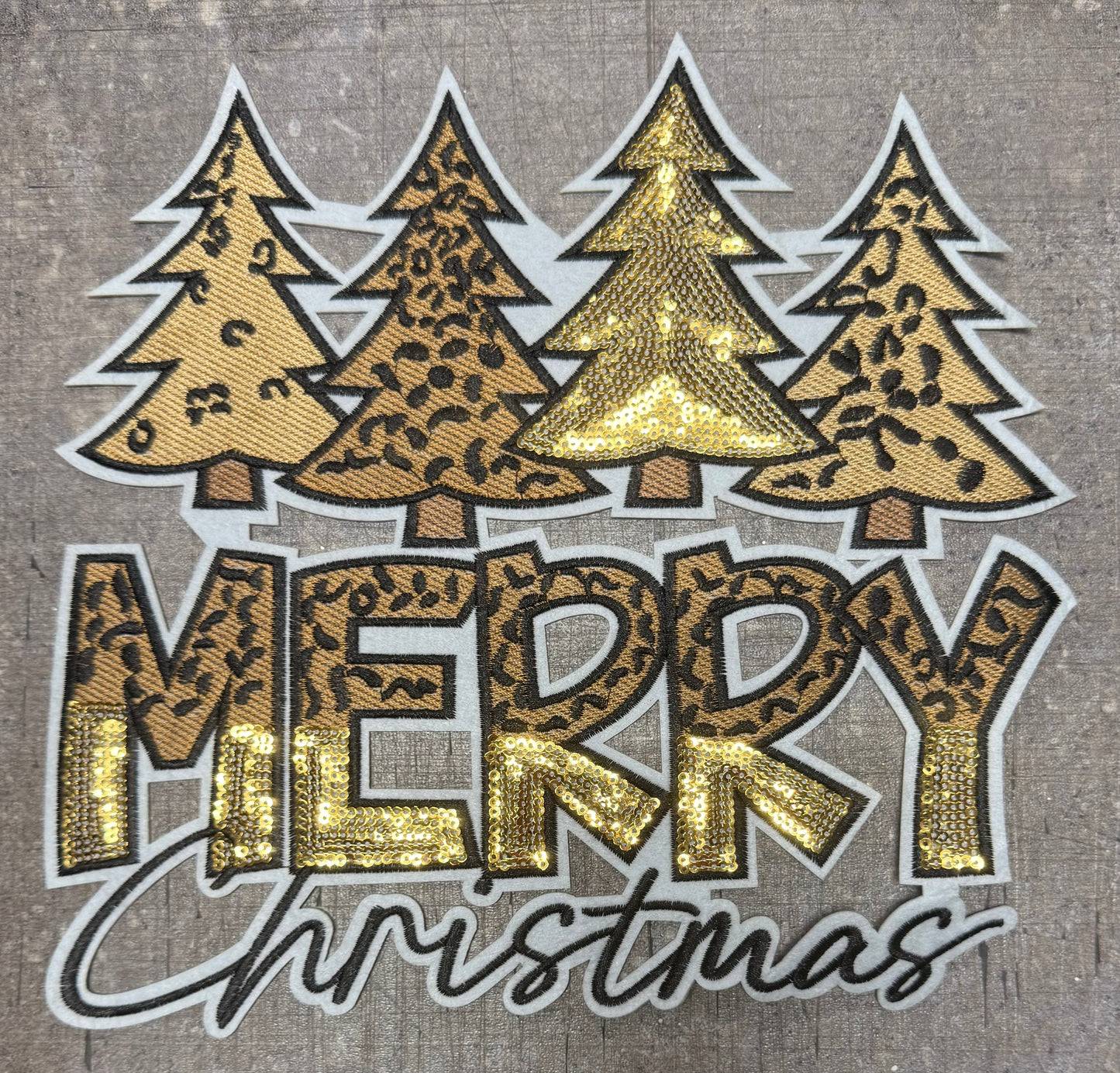 Merry Christmas Christmas Trees Neutral - Sequins Iron On Patch
