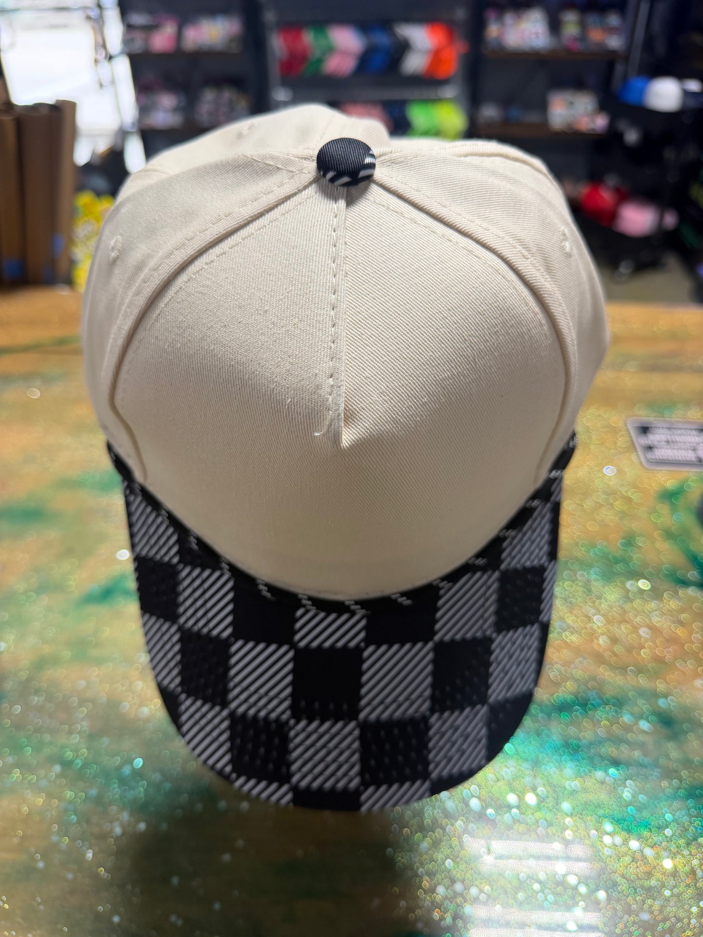 Black and White Checkered Bill with Tan Back - Trucker Hat