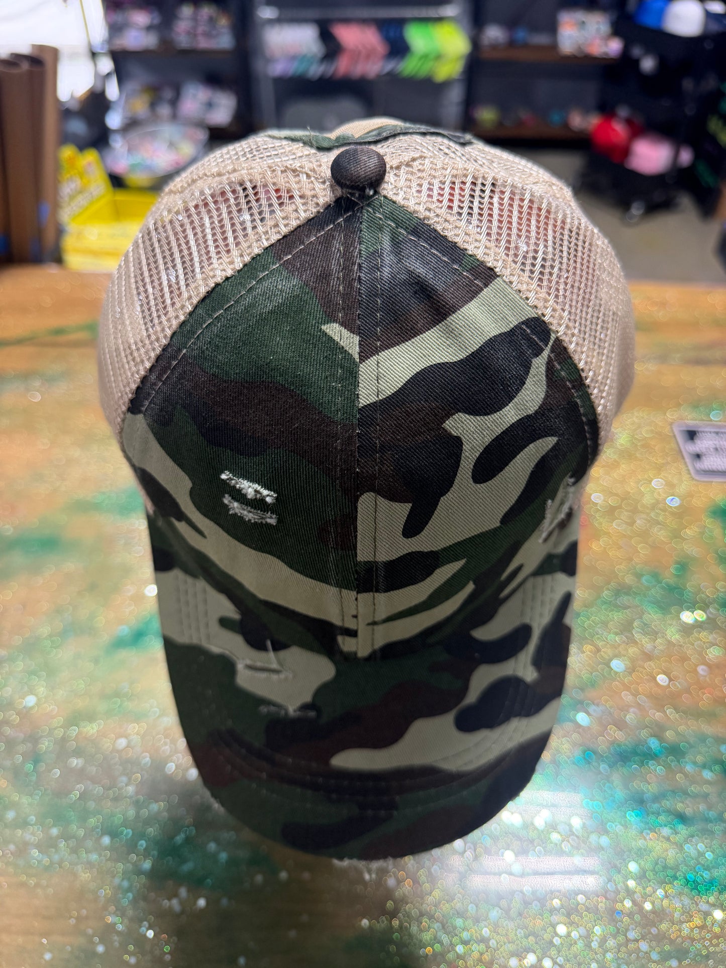 Camo Bill with Pony Tail Back - Trucker Hat